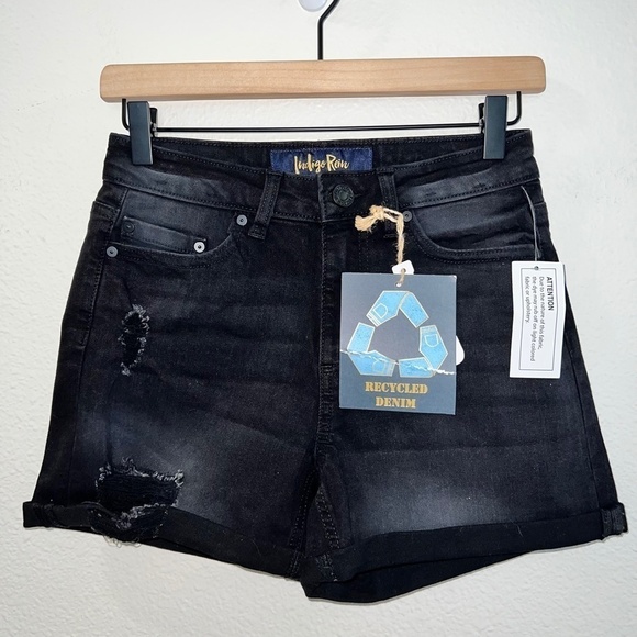 NWT Indigo Rein Black Denim Super High Rise Distressed Shorts women's size 24 - Picture 1 of 5